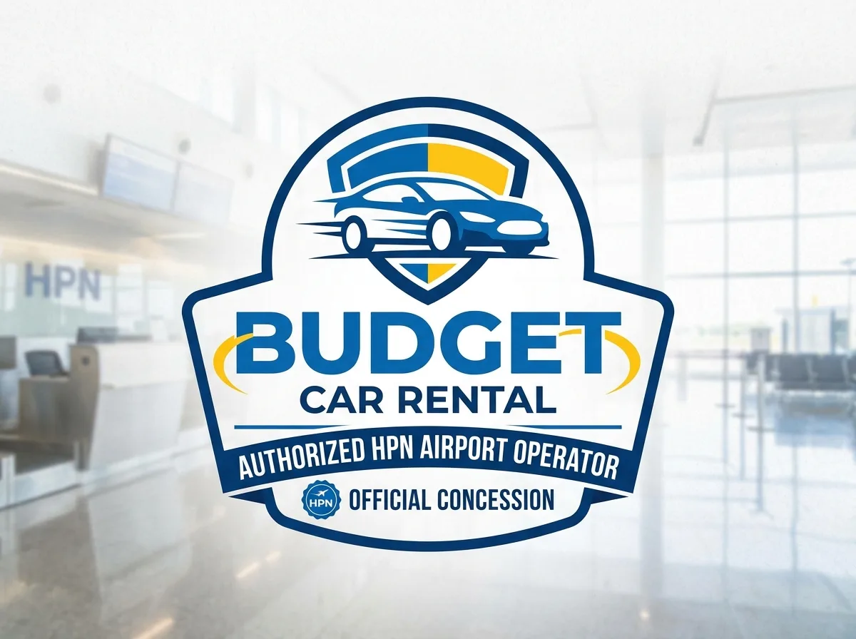 Budget car rental brand logo, authorized HPN airport operator, official concession