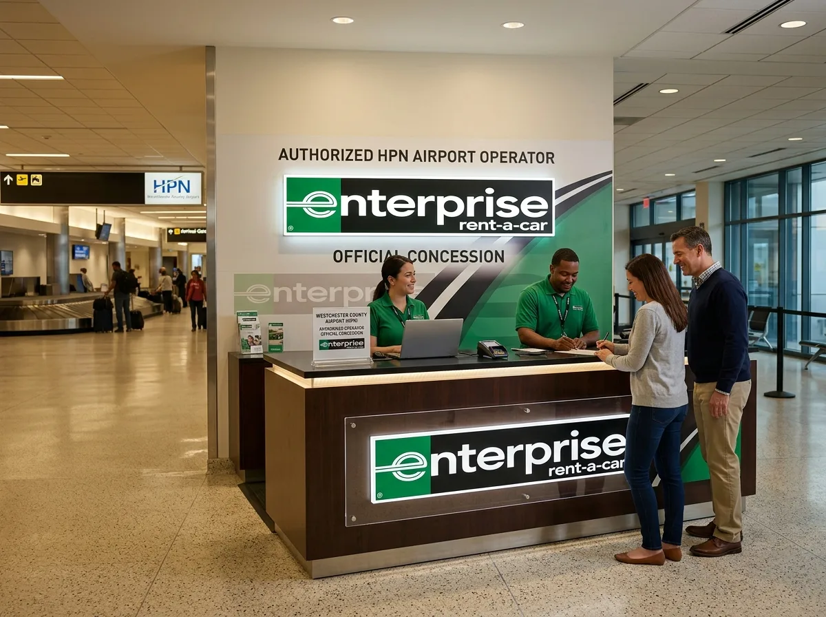 Enterprise Rent-A-Car brand logo, authorized HPN airport operator, official concession